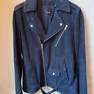 EUC Theory Tralsmin navy suede moto jacket; size Small